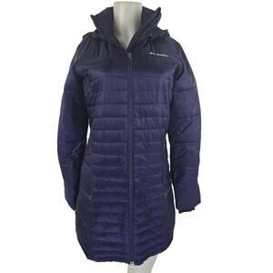 Columbia Puffer Long Line Hooded Full Zip Front Pockets Purple Women's Jacket S
